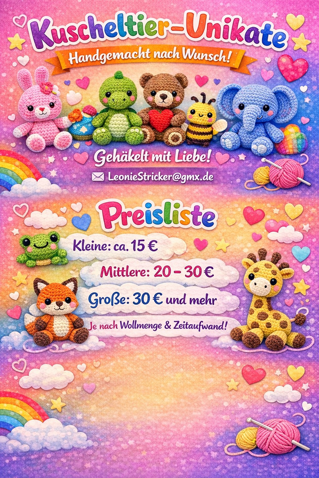 gehäkelte Kuscheltiere